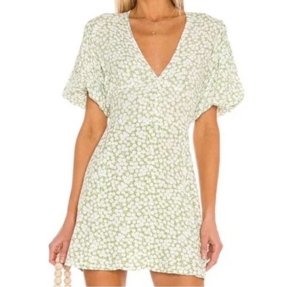 Faithfull The Brand Ilia Mini Dress In Bel Air Print Avocado Ditsy Floral Size 2